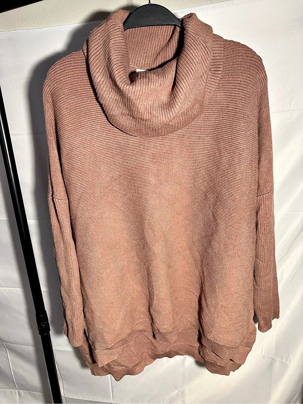 ANRABESS Ribbed Knit Turtleneck Slouchy Tunic Pullover Brown Large